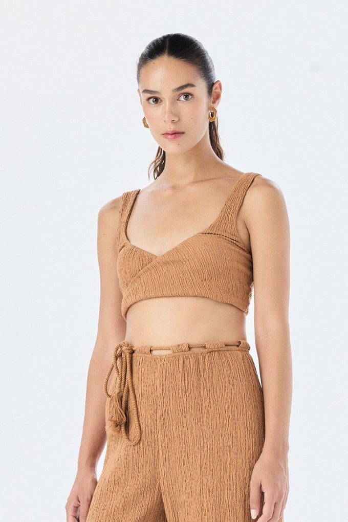 Kalın Askılı Kare Yaka Tarçın Crop Top