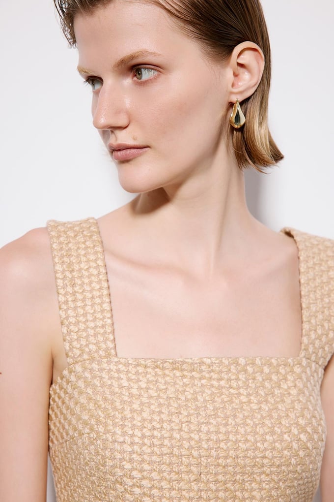 Camel Tweed Square Neck Crop Bustier