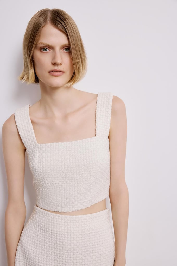 Ecru Tweed Square Neck Crop Bustier