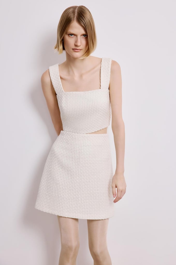 Ecru Tweed Square Neck Crop Bustier