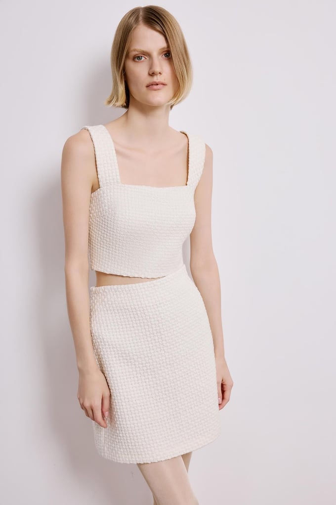 Ecru Tweed Square Neck Crop Bustier