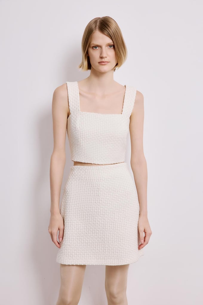 Ecru Tweed Square Neck Crop Bustier