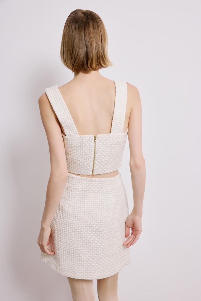 Ecru Tweed Square Neck Crop Bustier