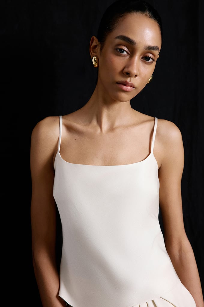 Square Neck Thin Strap Ecru Blouse