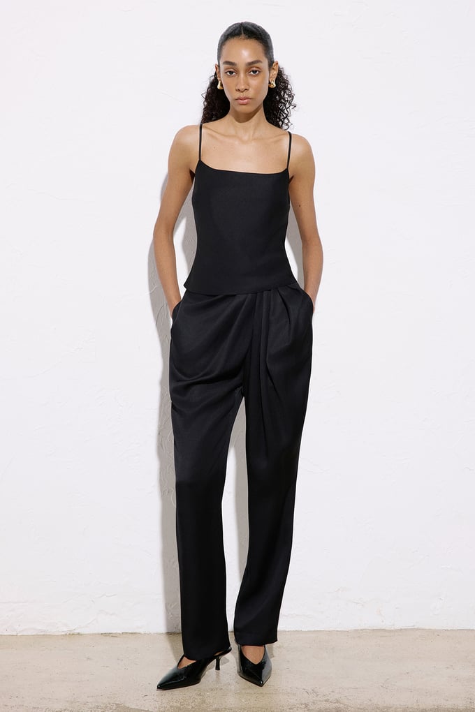 Square Neck Thin Strap Black Blouse