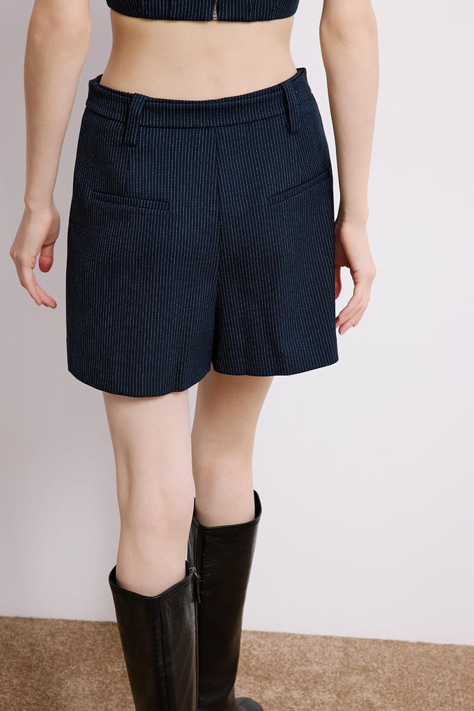 Navy Striped Skort With Belt Detail