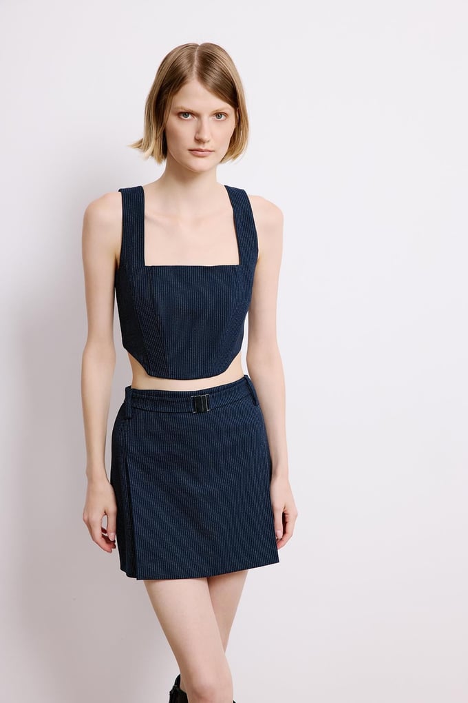 Navy Striped Skort With Belt Detail