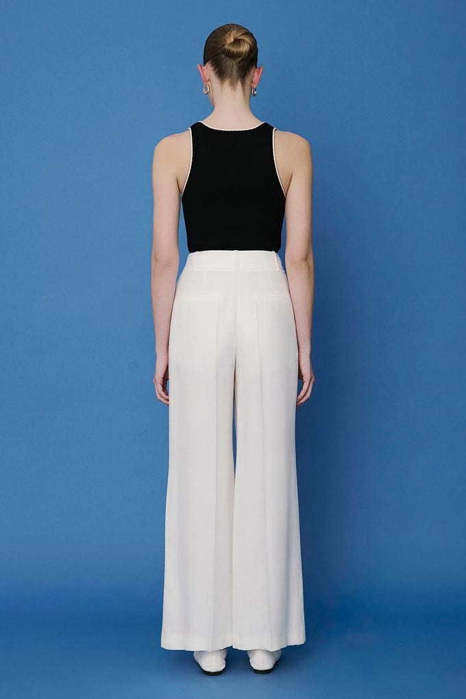 Belted Wide Leg Ecru Trousers