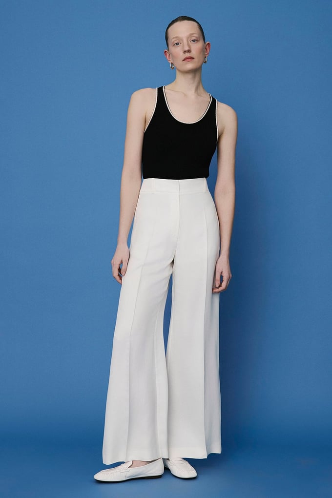 Belted Wide Leg Ecru Trousers