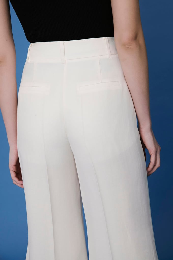 Belted Wide Leg Ecru Trousers