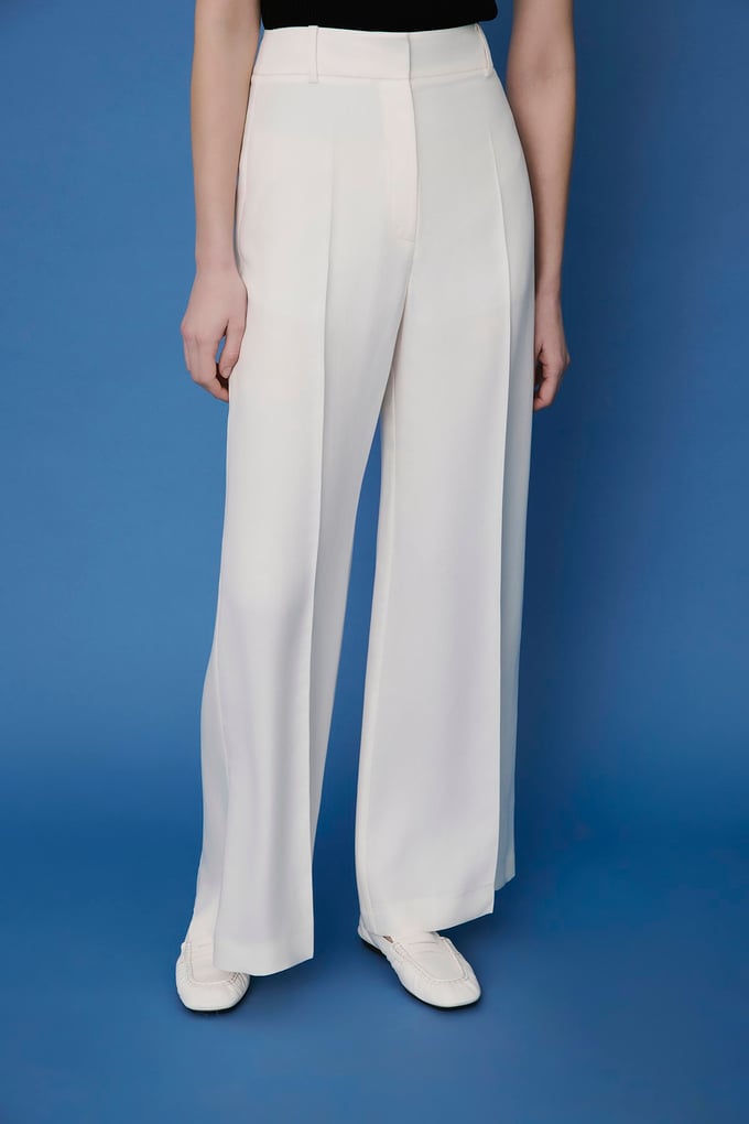 Belted Wide Leg Ecru Trousers