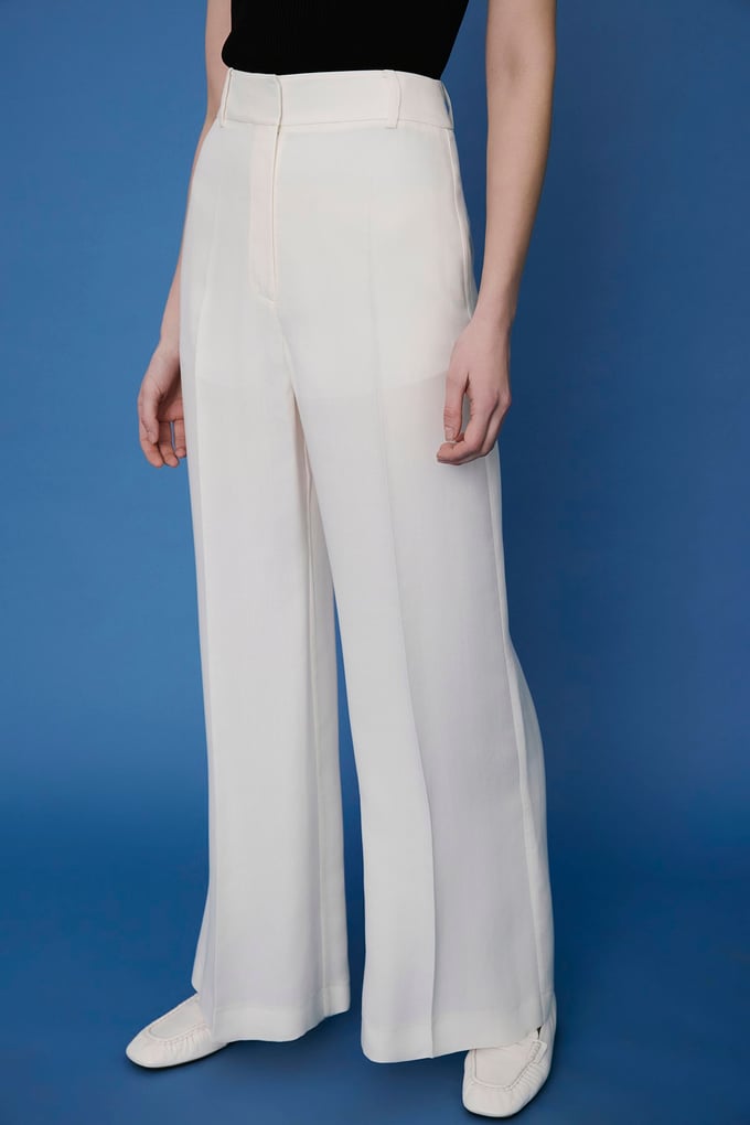 Belted Wide Leg Ecru Trousers