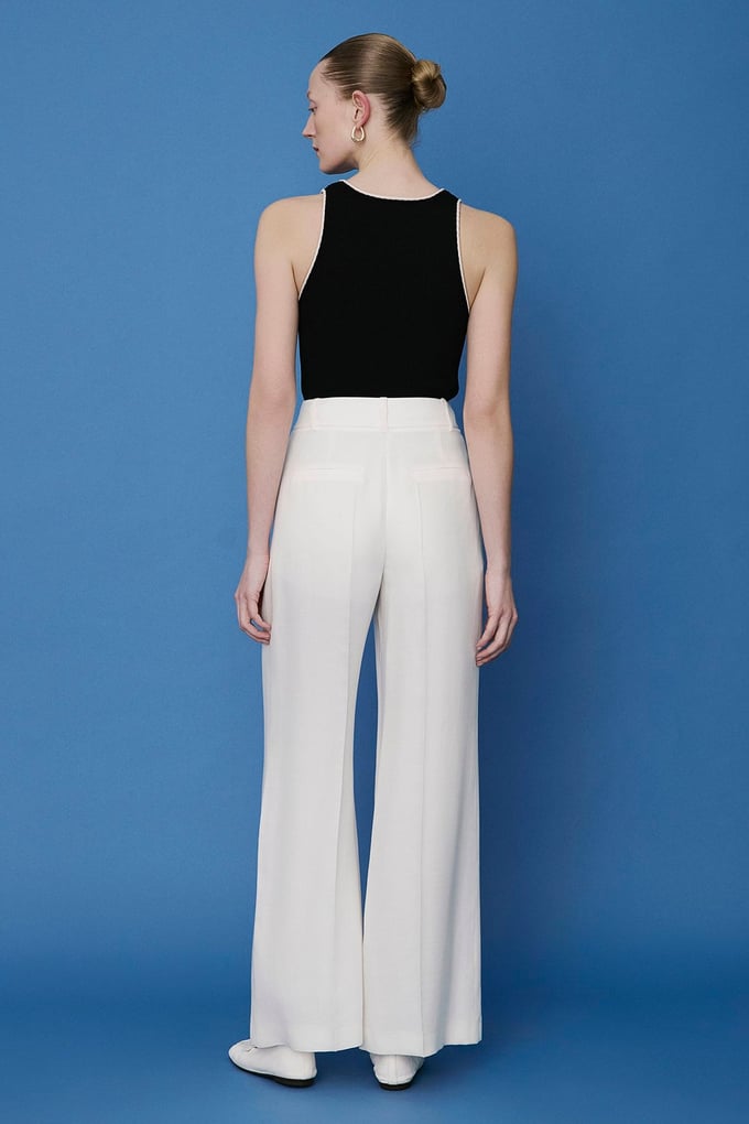Belted Wide Leg Ecru Trousers
