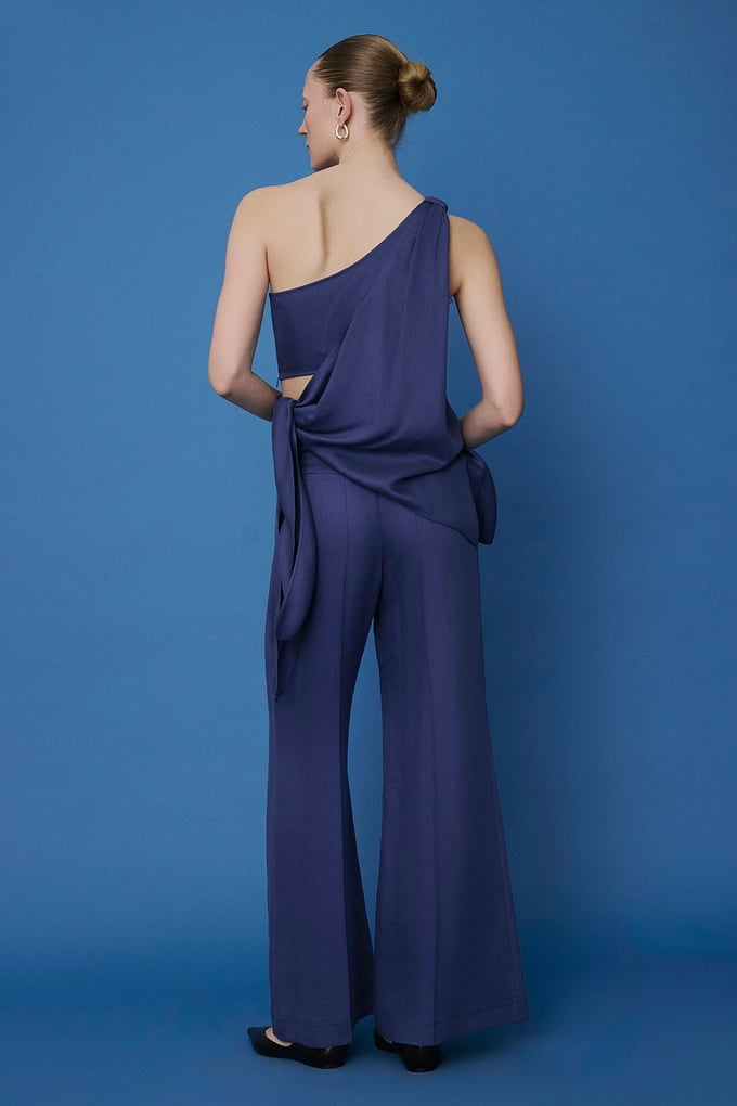 Belted Wide Leg Indigo Trousers
