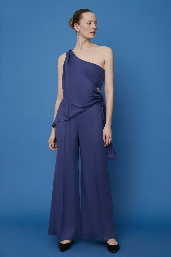 Belted Wide Leg Indigo Trousers