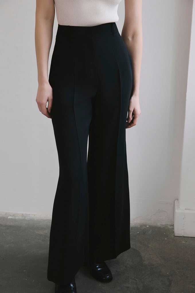 Belted Wide Leg Black Trousers