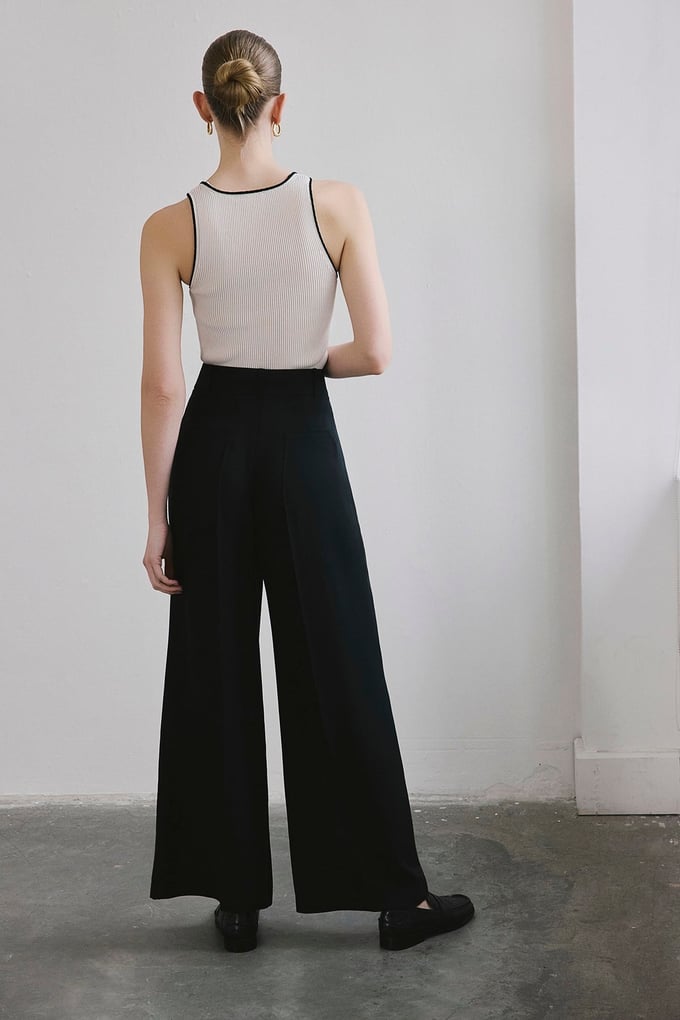 Belted Wide Leg Black Trousers