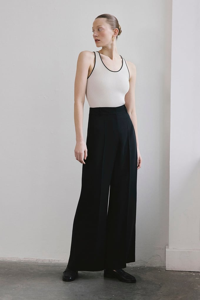 Belted Wide Leg Black Trousers