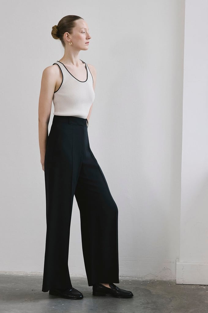 Belted Wide Leg Black Trousers
