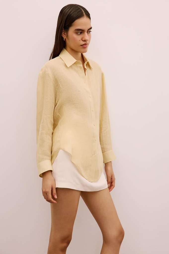 Textured Linen Buttoned Beige Shirt