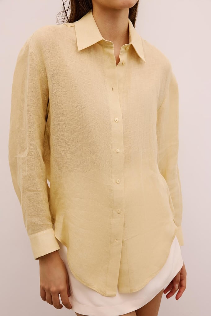 Textured Linen Buttoned Beige Shirt
