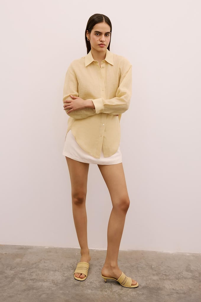 Textured Linen Buttoned Beige Shirt