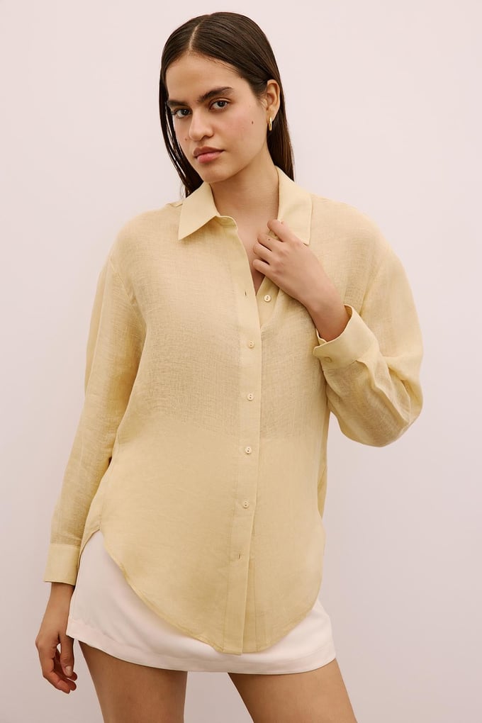 Textured Linen Buttoned Beige Shirt