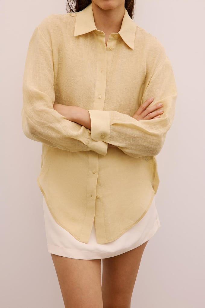 Textured Linen Buttoned Beige Shirt