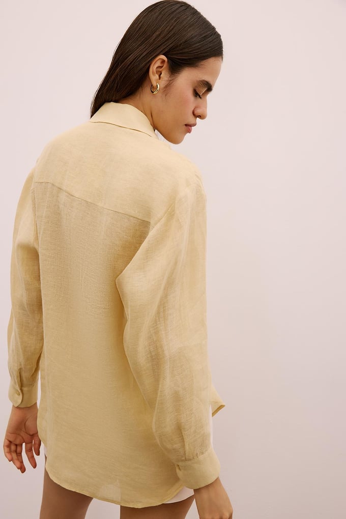 Textured Linen Buttoned Beige Shirt