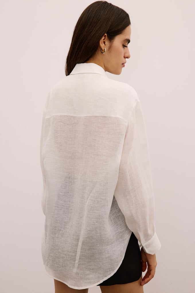 Textured Linen Buttoned Ecru Shirt