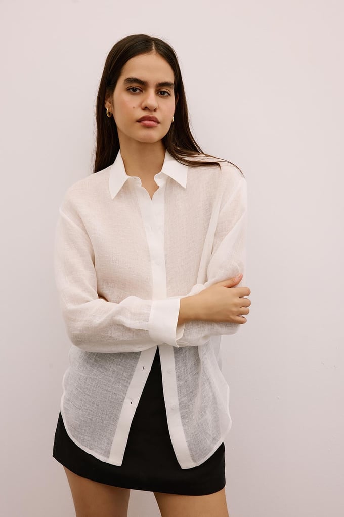 Textured Linen Buttoned Ecru Shirt