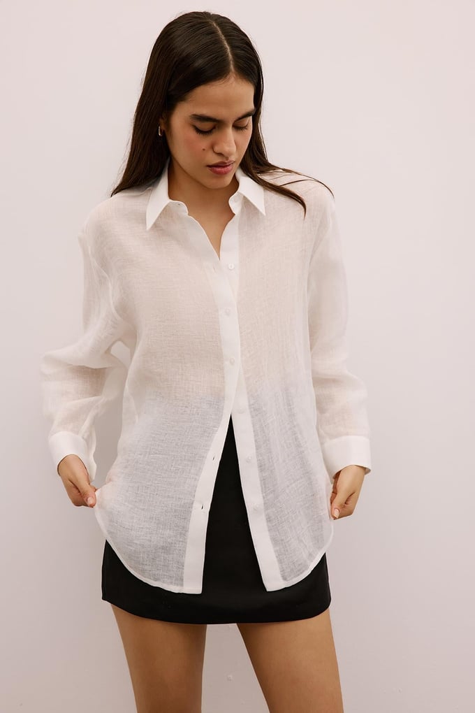 Textured Linen Buttoned Ecru Shirt