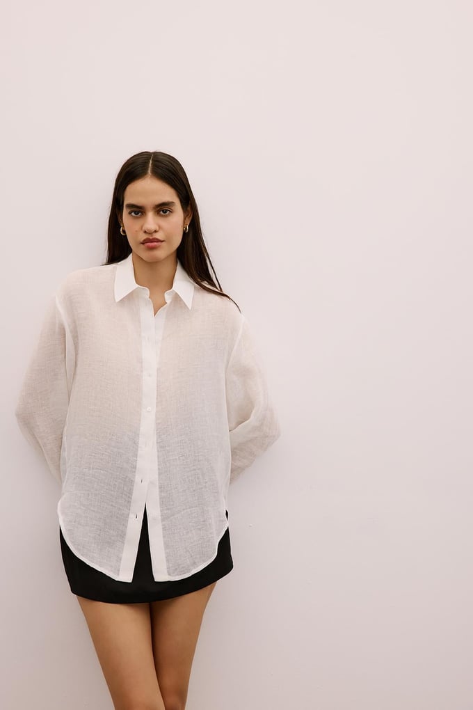 Textured Linen Buttoned Ecru Shirt