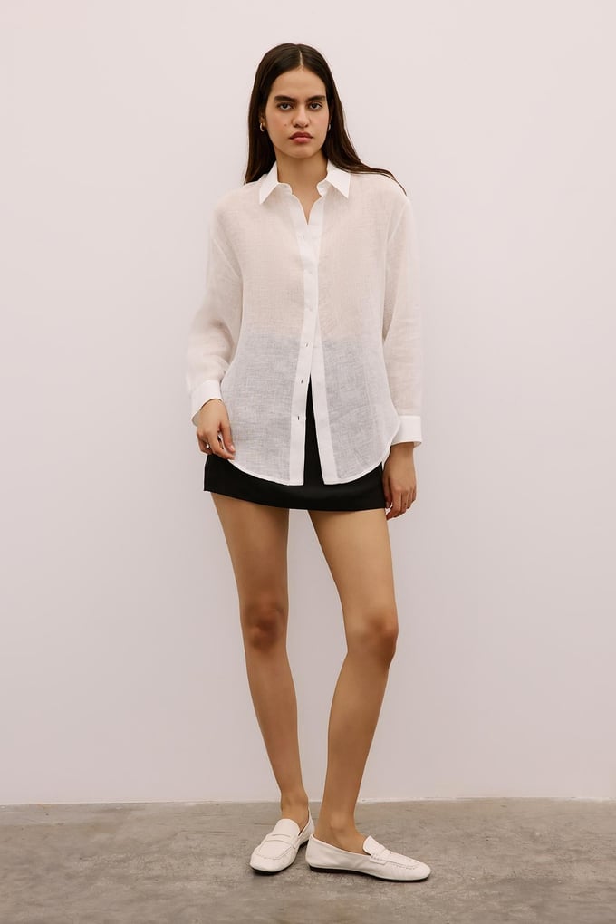 Textured Linen Buttoned Ecru Shirt
