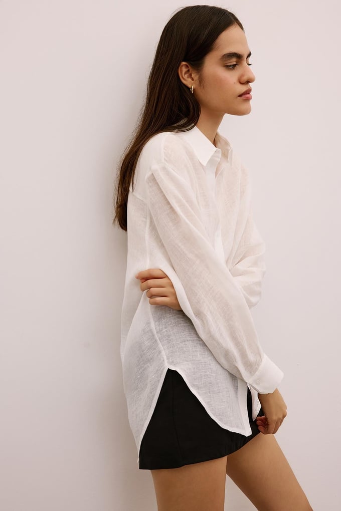 Textured Linen Buttoned Ecru Shirt
