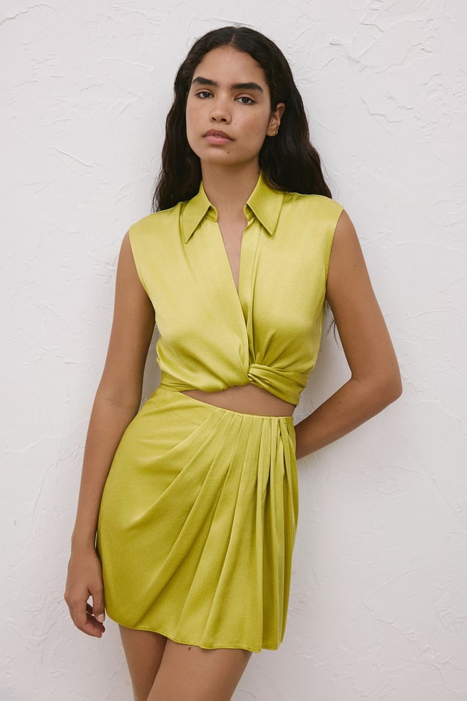 Linen Blend Front Tie Green Vest
