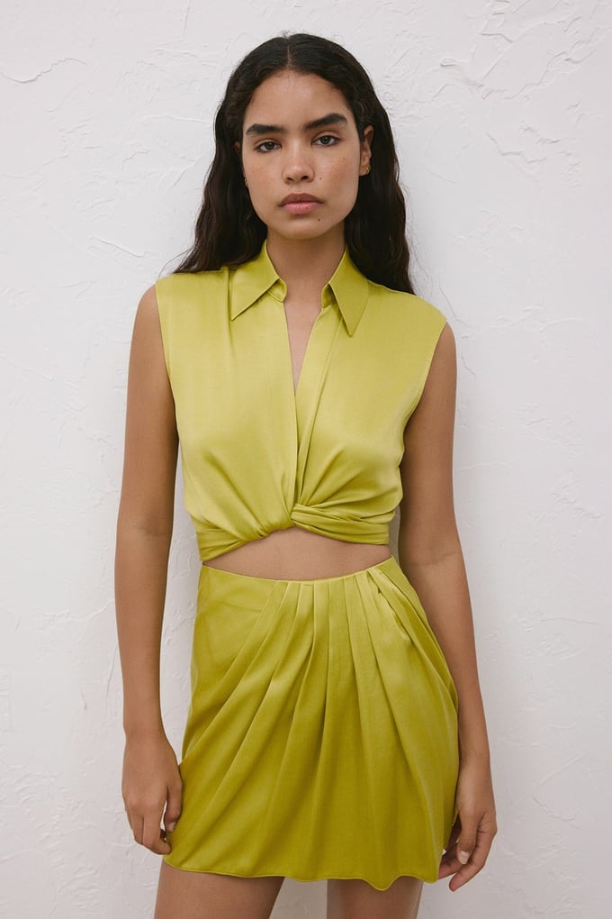 Linen Blend High-Waist Mini Green Skirt