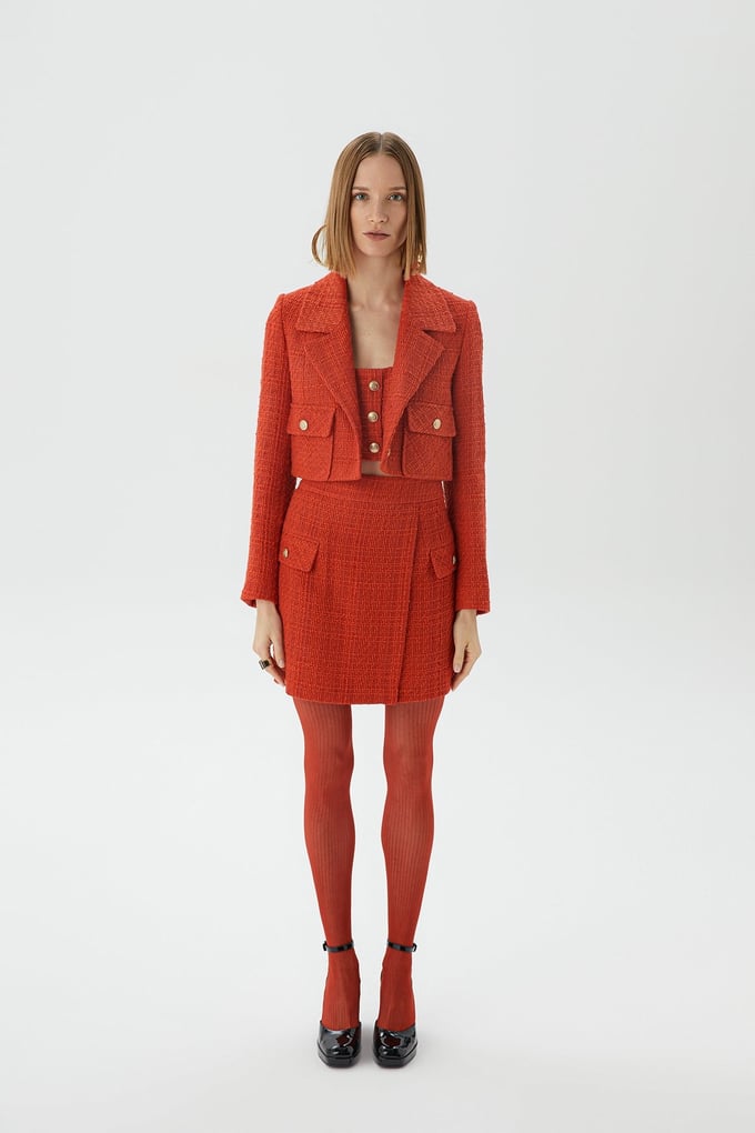 Kırmızı Crop Tüvit Blazer