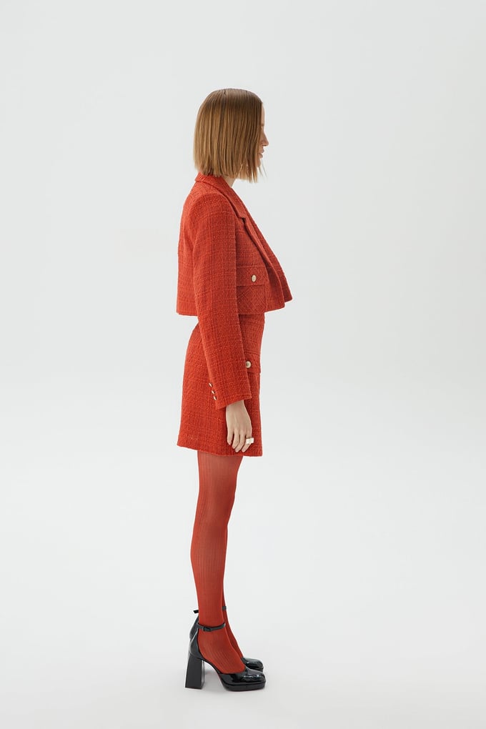 Kırmızı Crop Tüvit Blazer