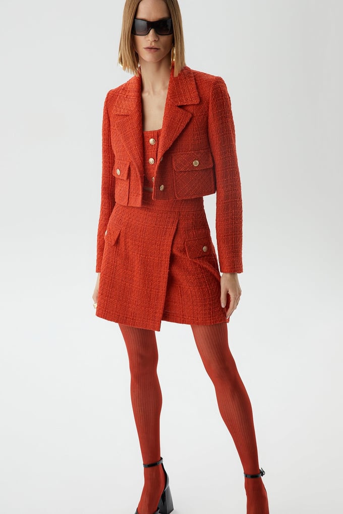 Kırmızı Crop Tüvit Blazer