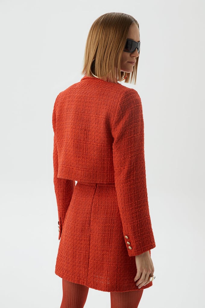 Kırmızı Crop Tüvit Blazer