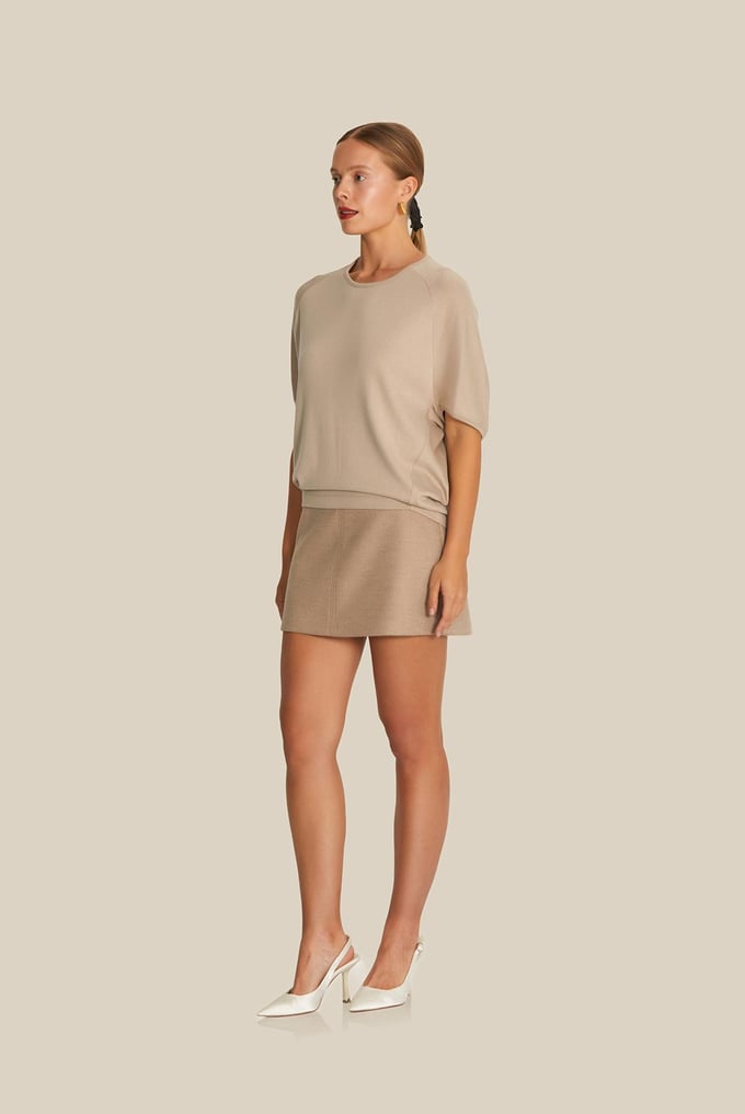 Short Sleeve Draped Mink Blouse