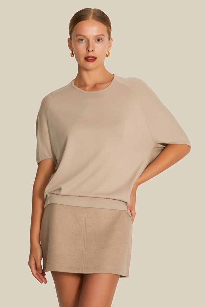 Short Sleeve Draped Mink Blouse