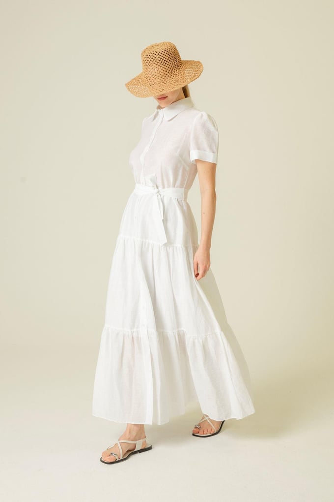 Short Sleeves White Long Dress
