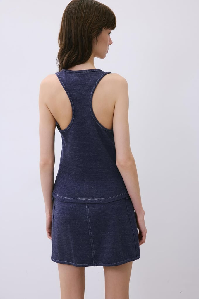 Kontrast Dikişli Basic İndigo Triko Bluz