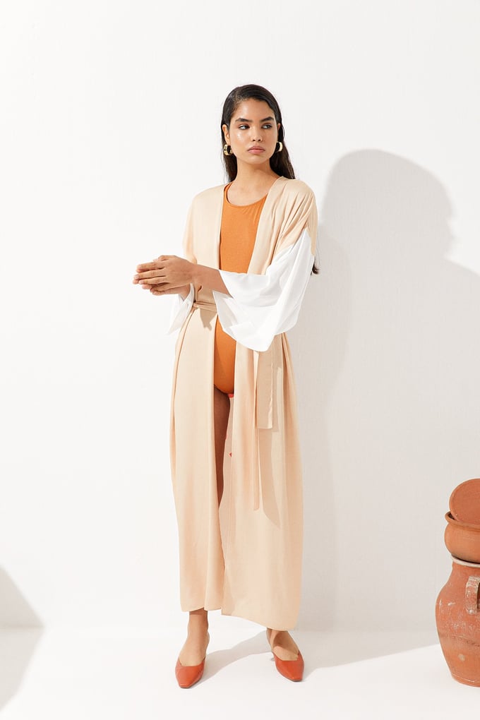 Kontrast Şeritli Kimono