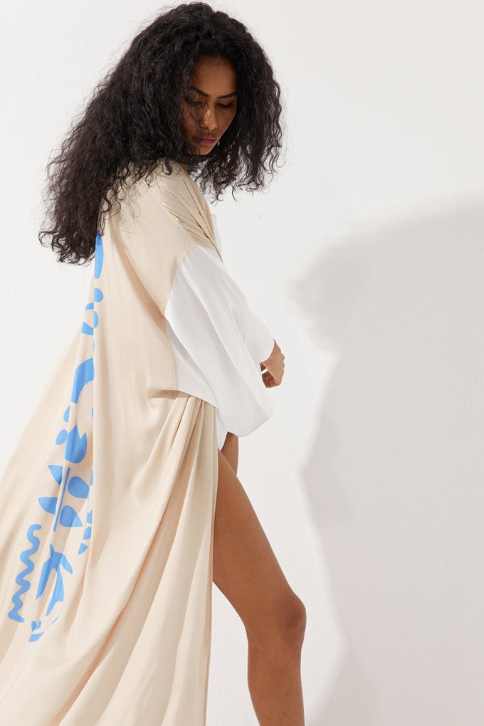Kontrast Şeritli Kimono