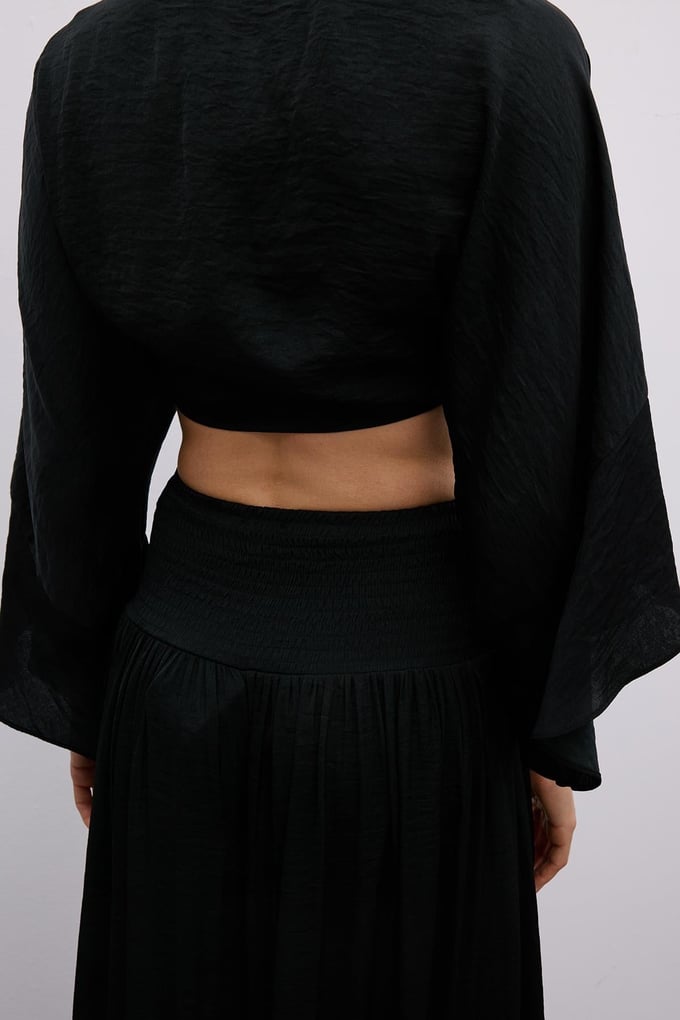 Corset Detail Wide-Leg Black Trousers