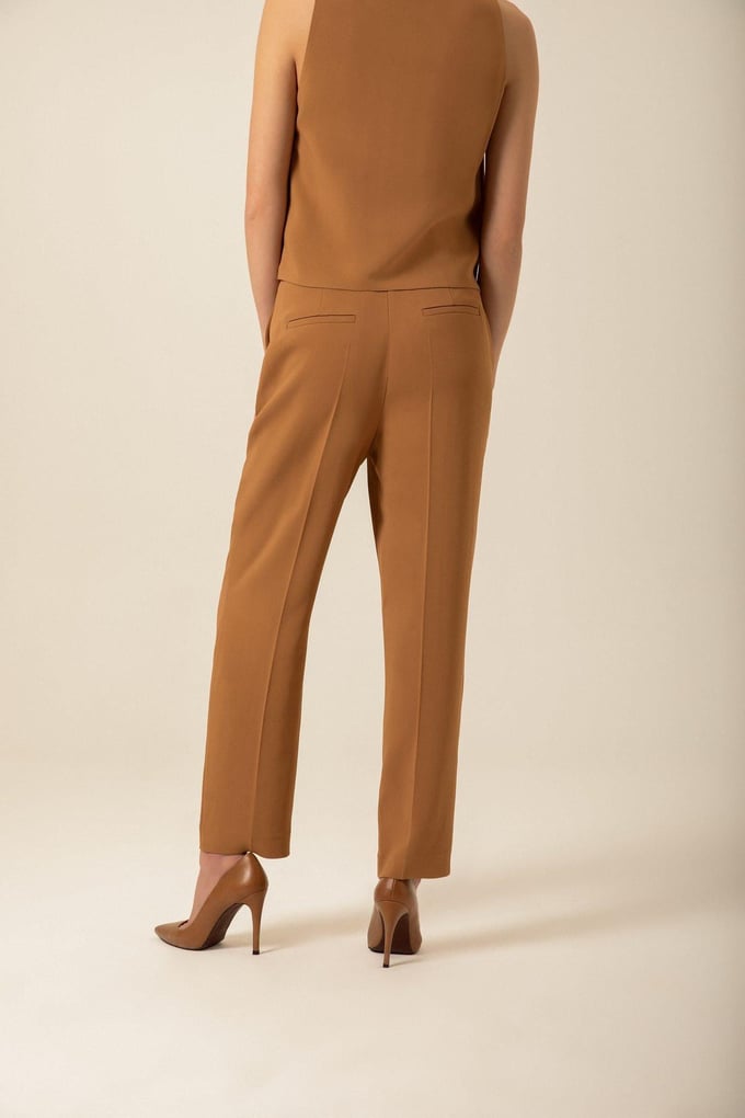 Crepe Textured Wide Leg Camel Trousers