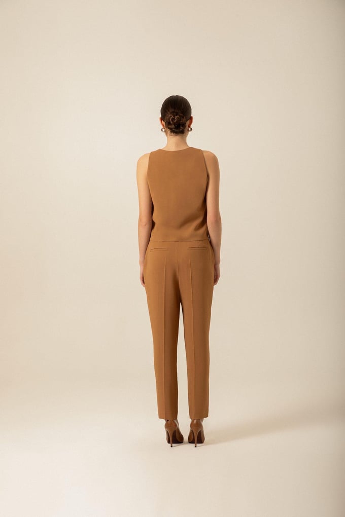Crepe Textured Wide Leg Camel Trousers